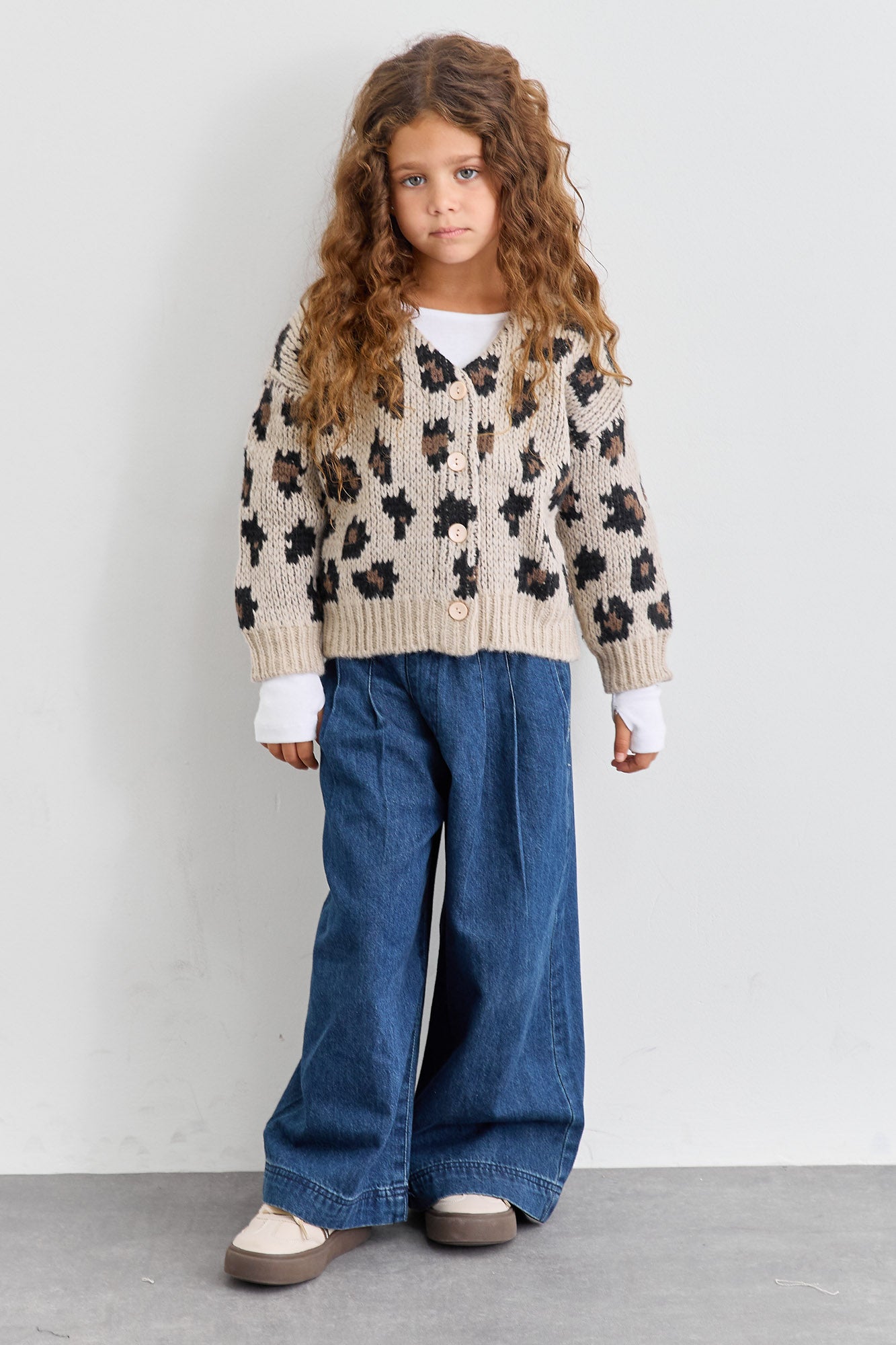 סריג אנימל פרינט סגירת כפתורים | אפור