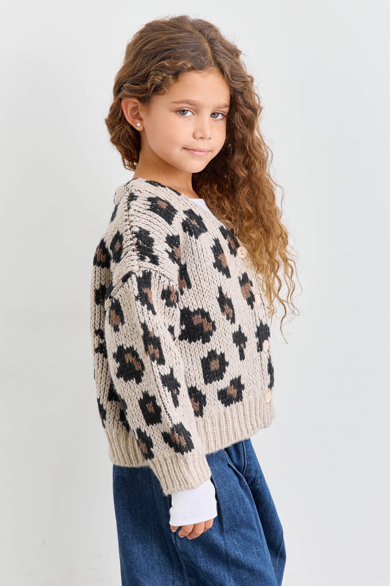 סריג אנימל פרינט סגירת כפתורים | אפור