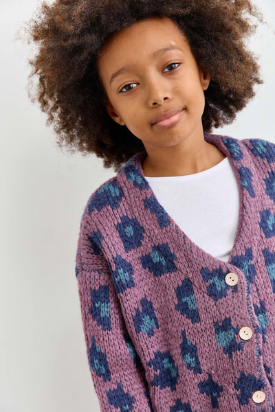 סריג אנימל פרינט סגירת כפתורים | סגול