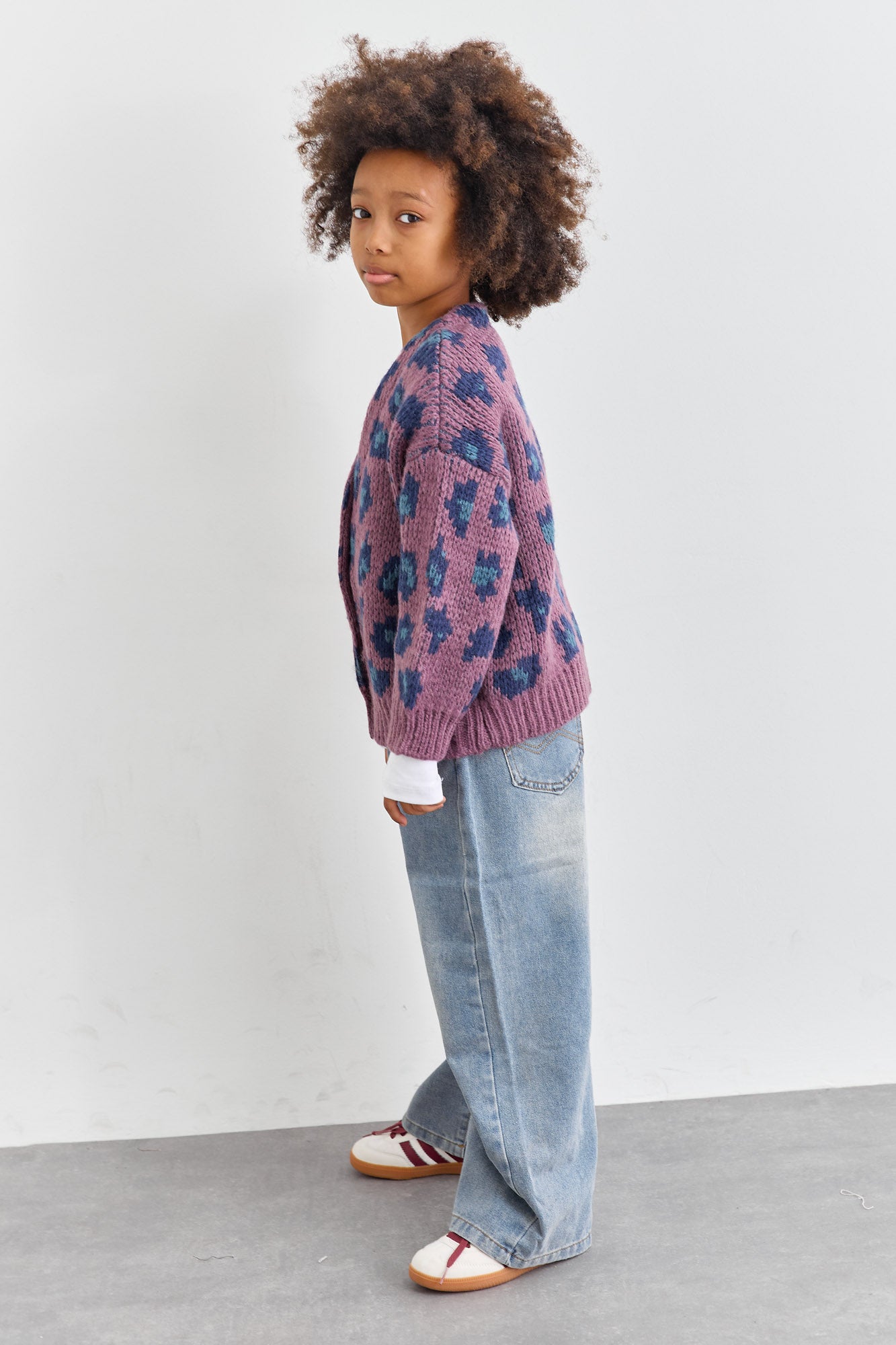 סריג אנימל פרינט סגירת כפתורים | סגול