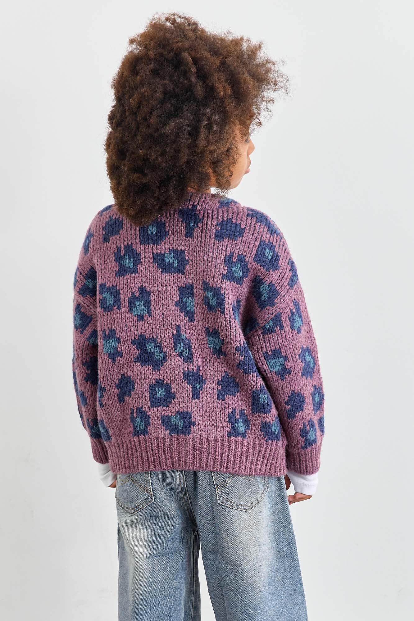 סריג אנימל פרינט סגירת כפתורים | סגול