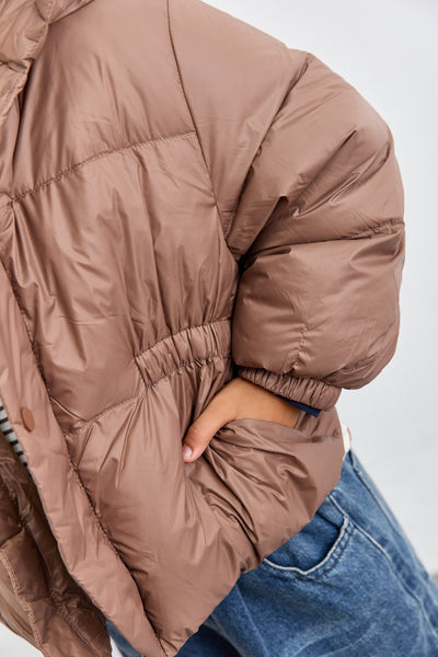 מעיל פוף בשילוב קפוצ'ון | חום