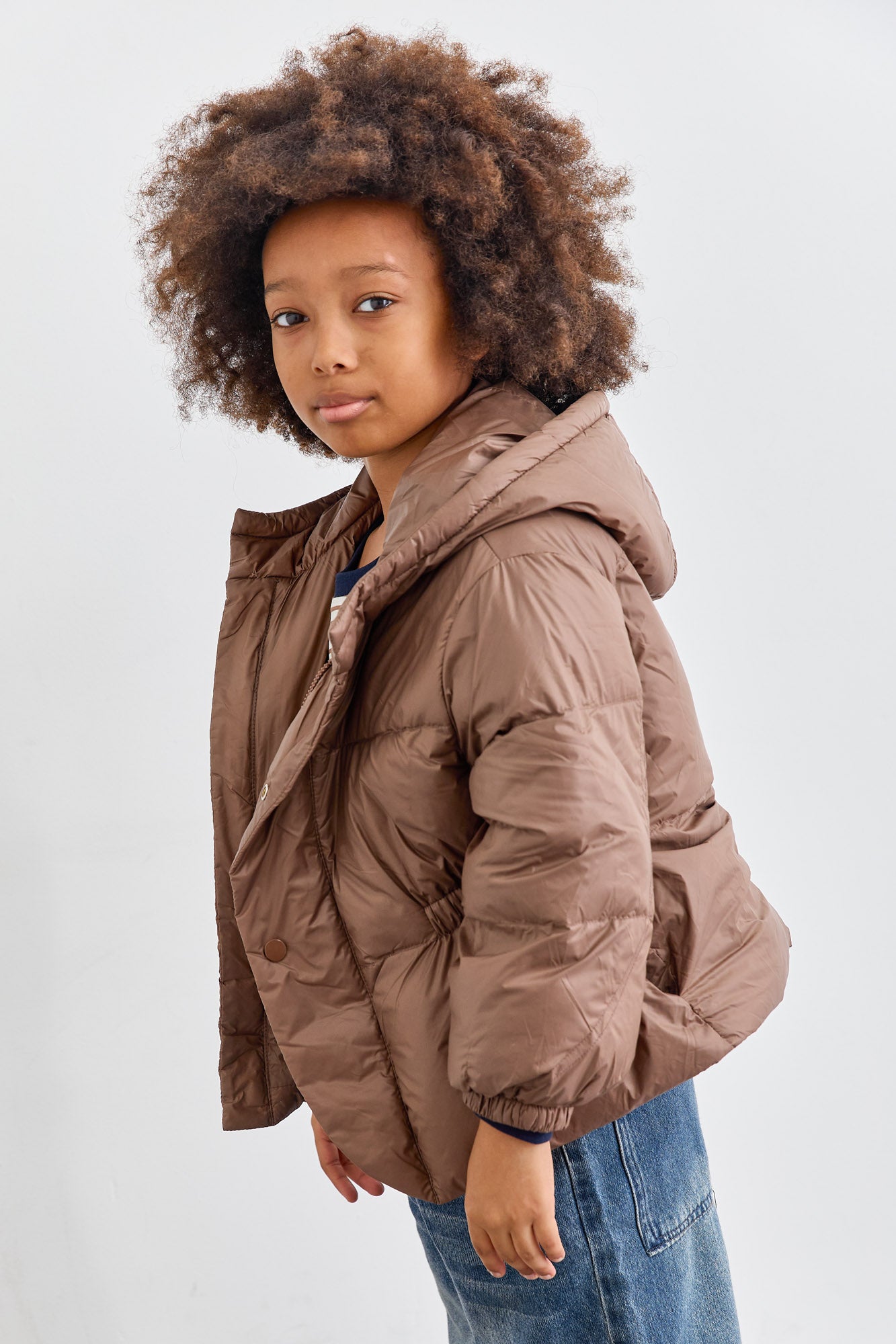 מעיל פוף בשילוב קפוצ'ון | חום