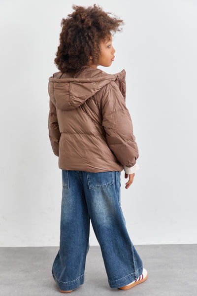 מעיל פוף בשילוב קפוצ'ון | חום