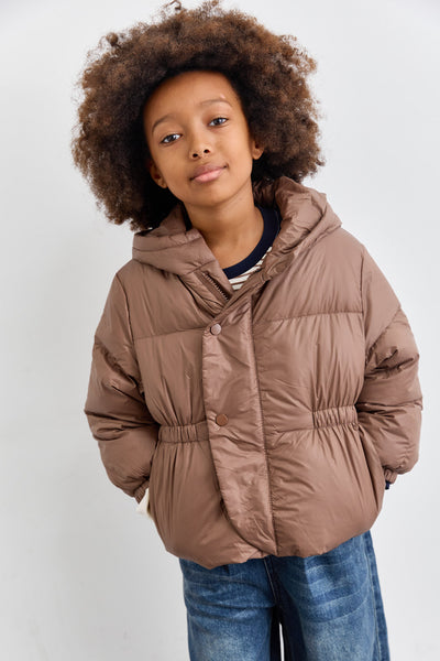 מעיל פוף בשילוב קפוצ'ון | חום