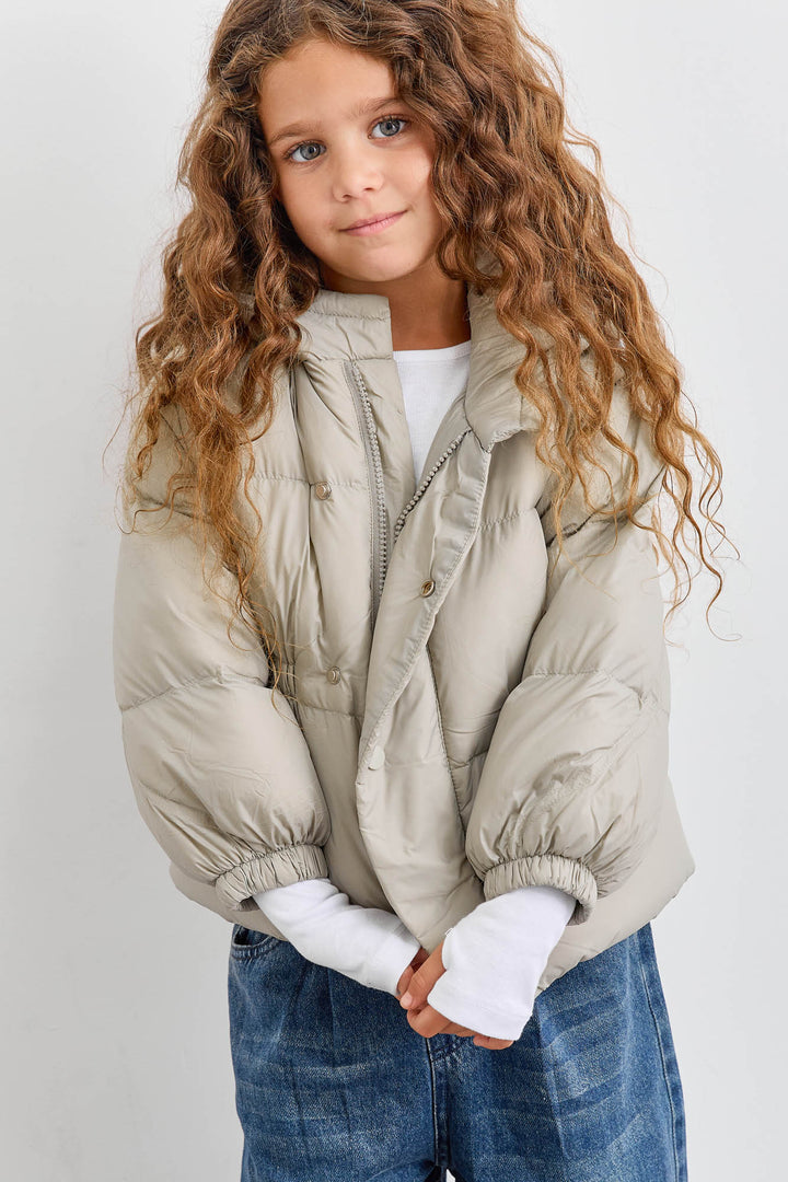 מעיל פוף בשילוב קפוצ'ון | בז'