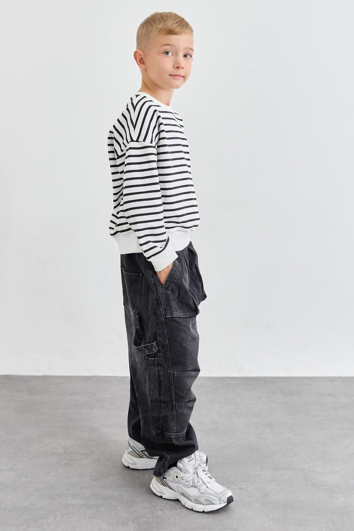 סווטשירט פסים אוברסייז  | לבן