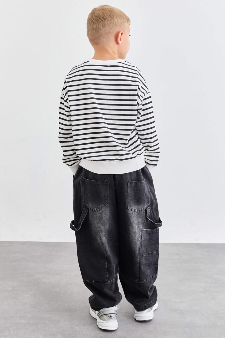 סווטשירט פסים אוברסייז  | לבן