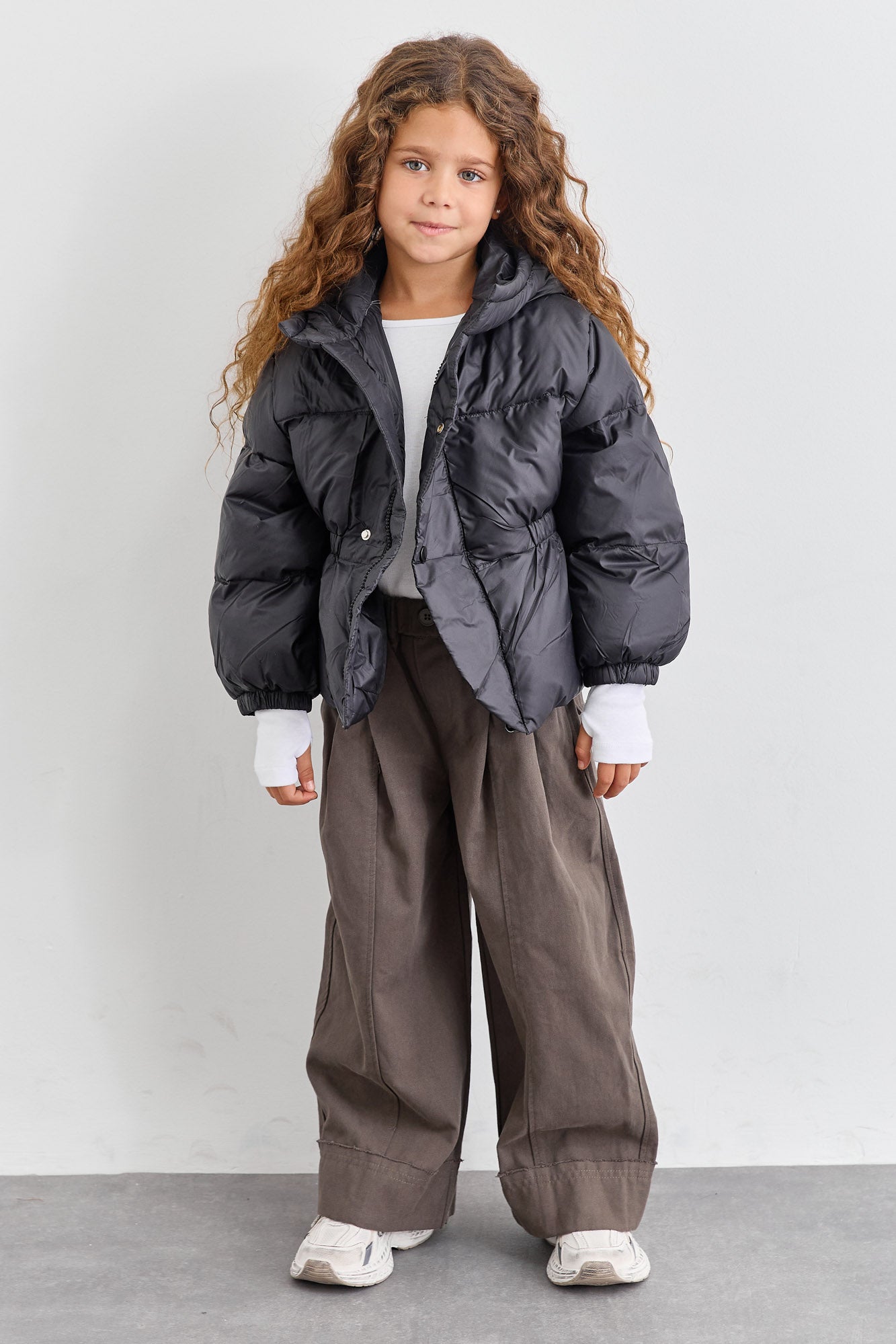 מעיל פוף בשילוב קפוצ'ון | שחור