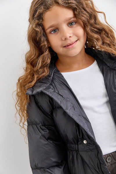 מעיל פוף בשילוב קפוצ'ון | שחור