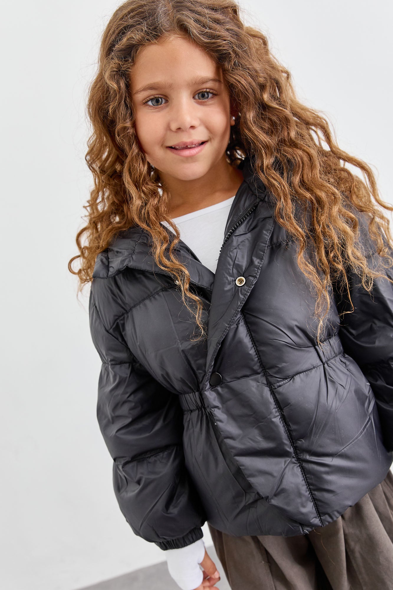 מעיל פוף בשילוב קפוצ'ון | שחור