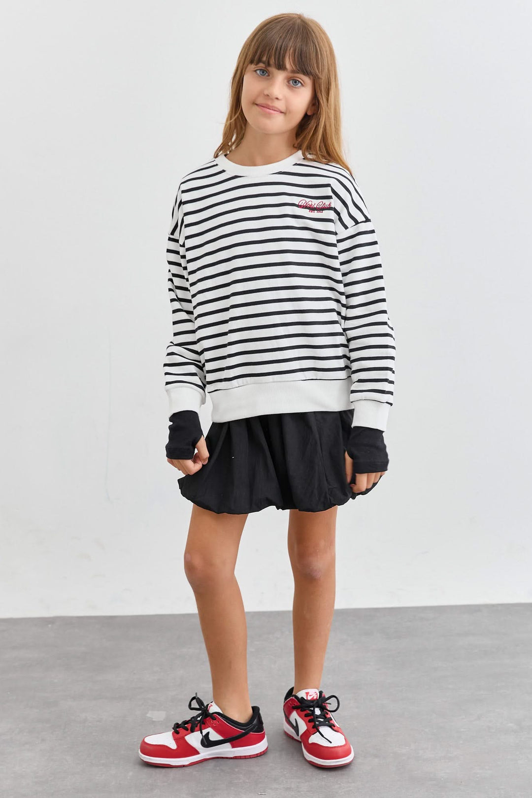 סווטשירט פסים אוברסייז  | לבן