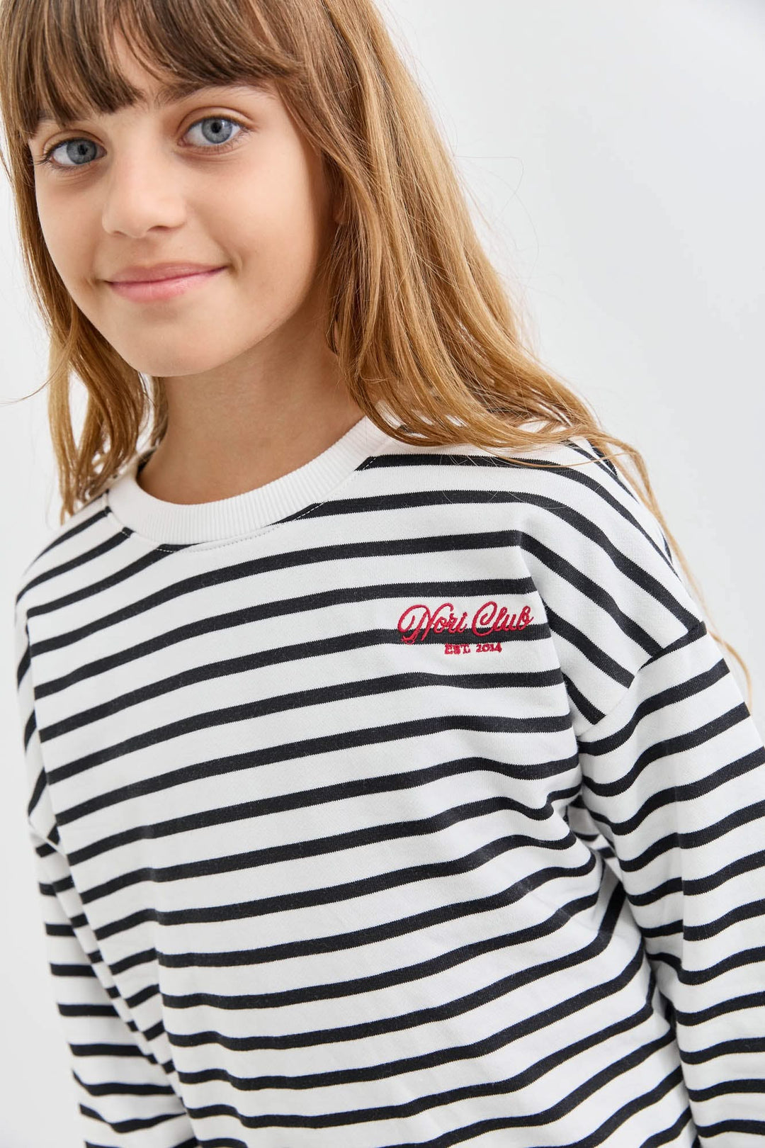 סווטשירט פסים אוברסייז  | לבן