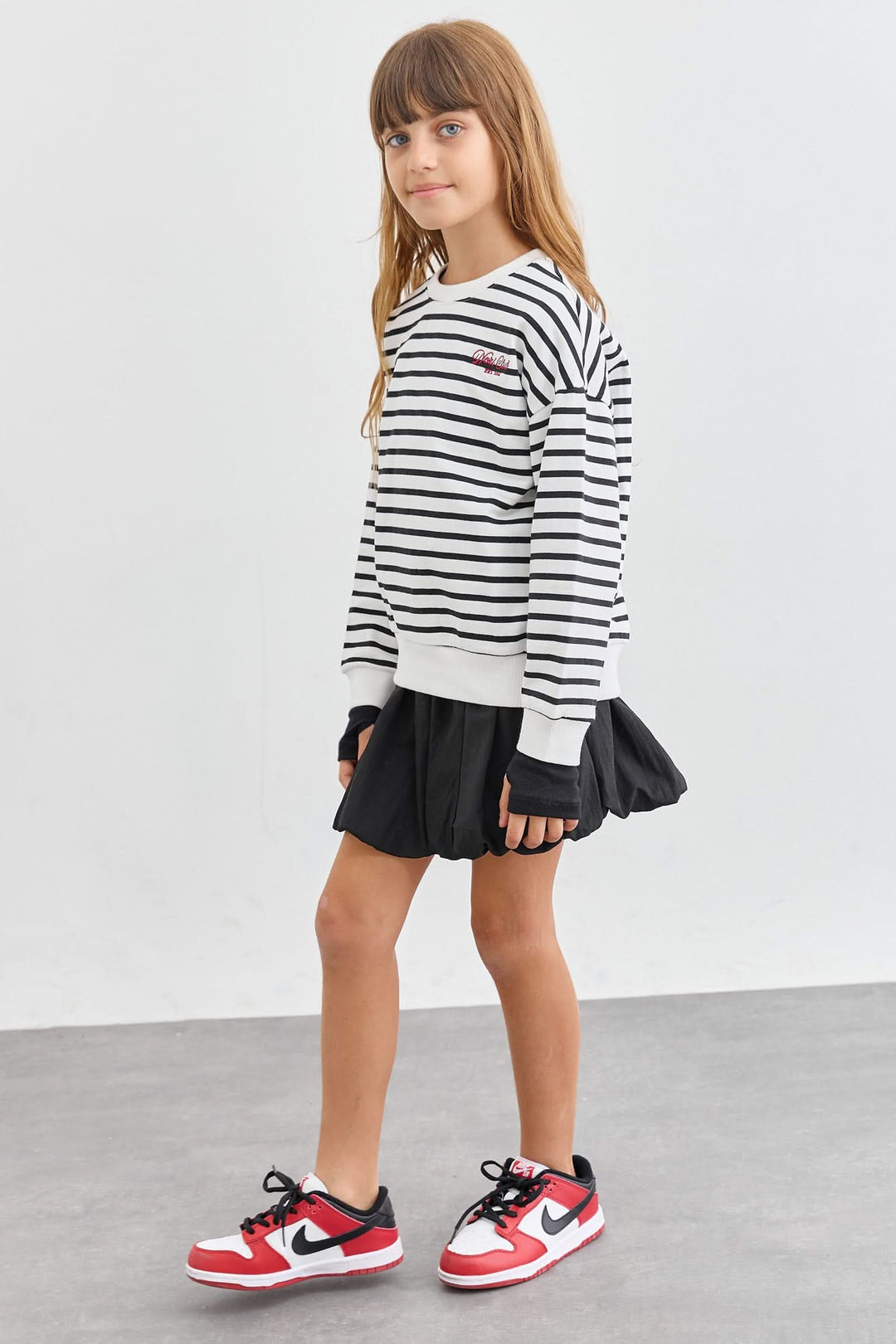 סווטשירט פסים אוברסייז  | לבן