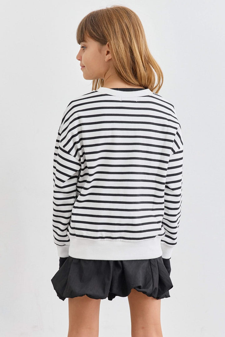 סווטשירט פסים אוברסייז  | לבן