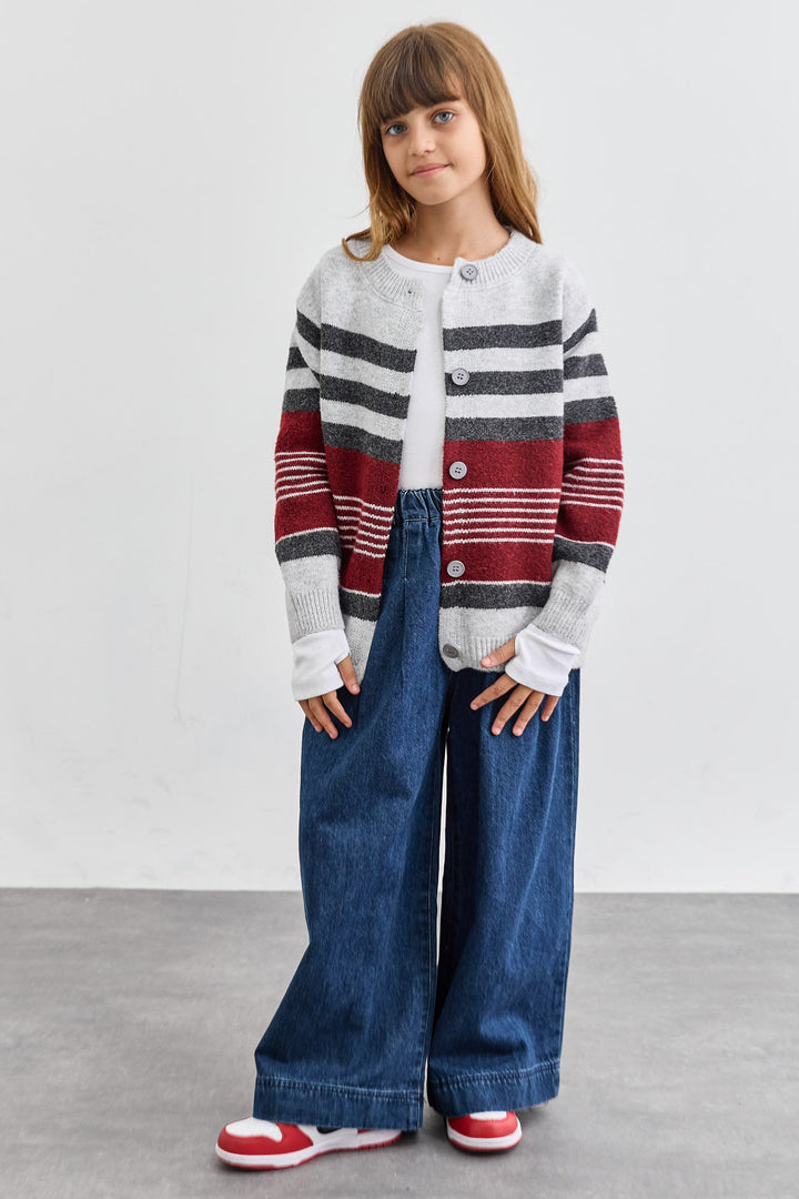 סריג סטרייפס סגירת כפתורים | אפור