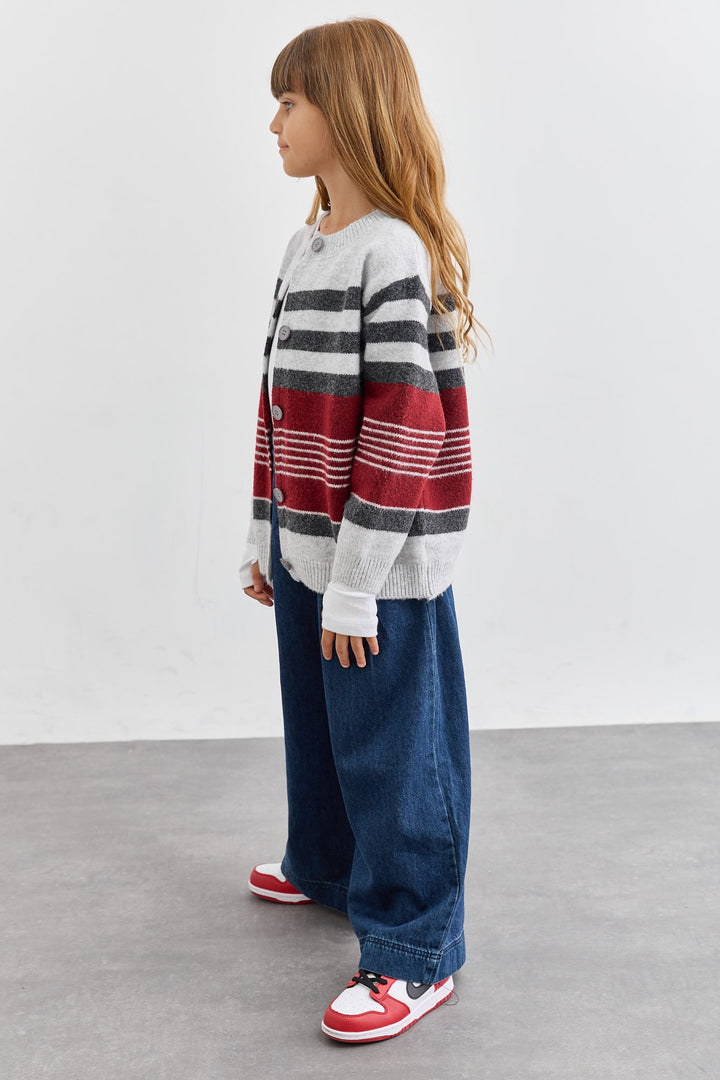 סריג סטרייפס סגירת כפתורים | אפור