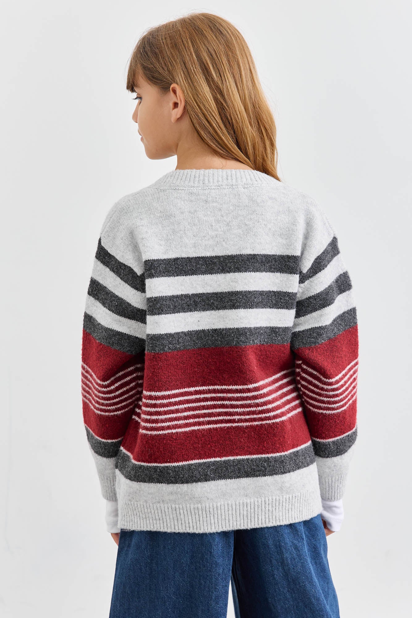 סריג סטרייפס סגירת כפתורים | אפור