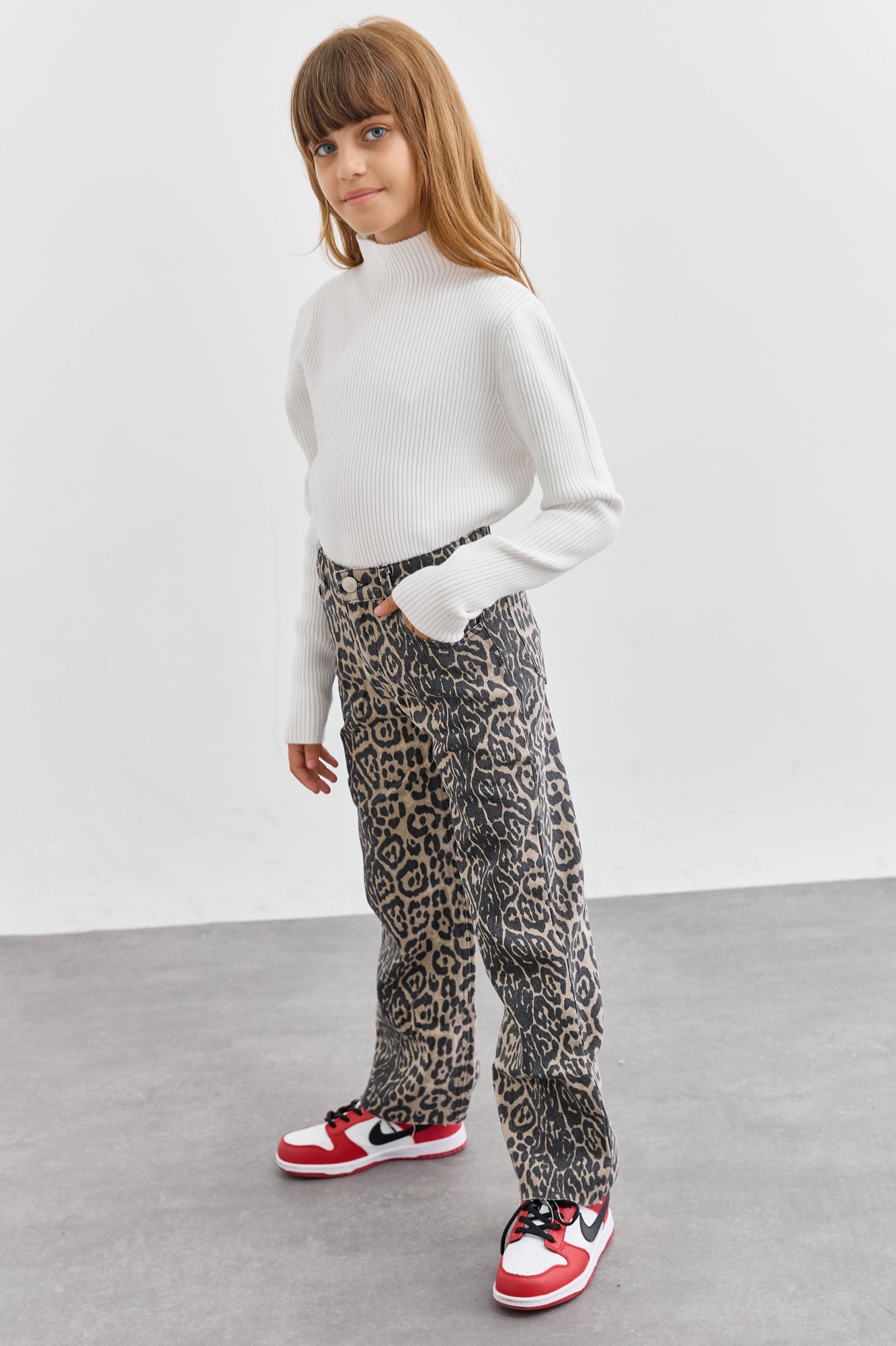 מכנסי דנים מנומרים גזרה גבוהה | מנומר