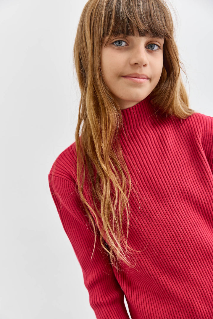 סריג ריב צווארון גולף | אדום