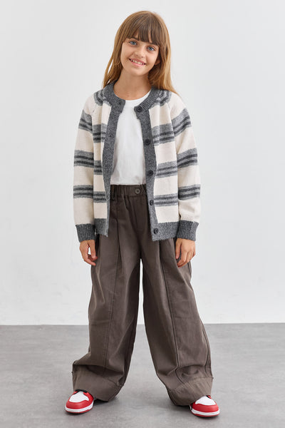 ג'קט סריג עבה דוגמת פסים | אפור