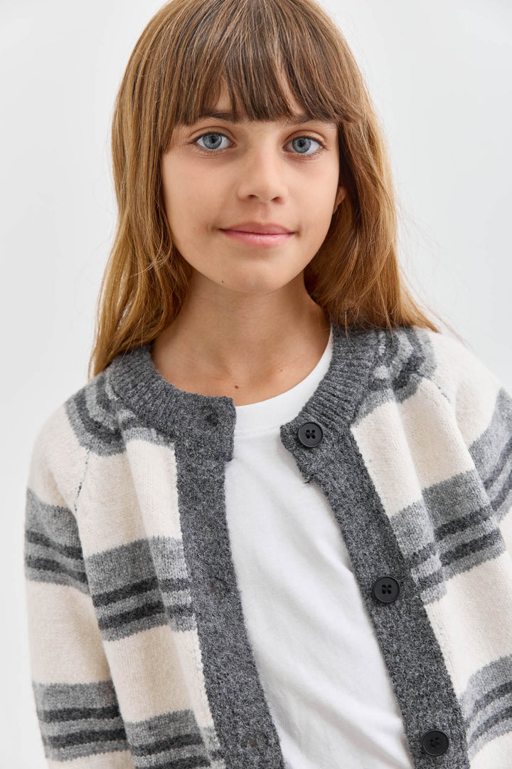 ג'קט סריג עבה דוגמת פסים | אפור