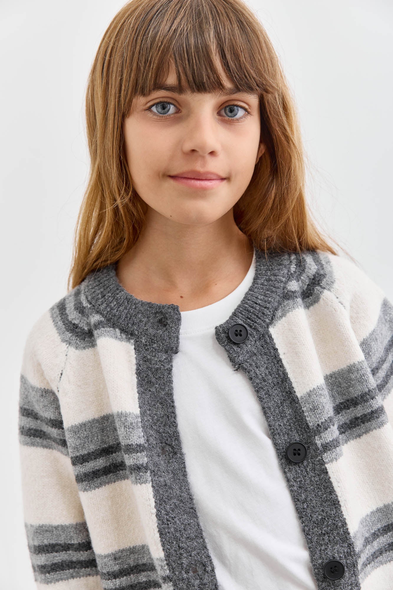 ג'קט סריג עבה דוגמת פסים | אפור