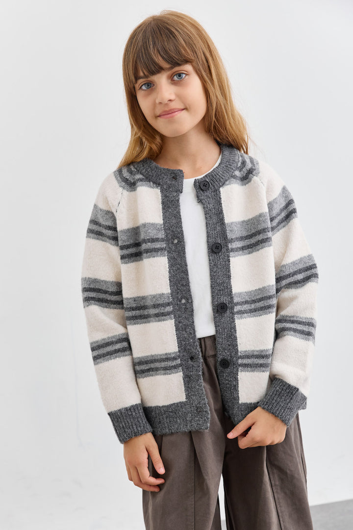 ג'קט סריג עבה דוגמת פסים | אפור