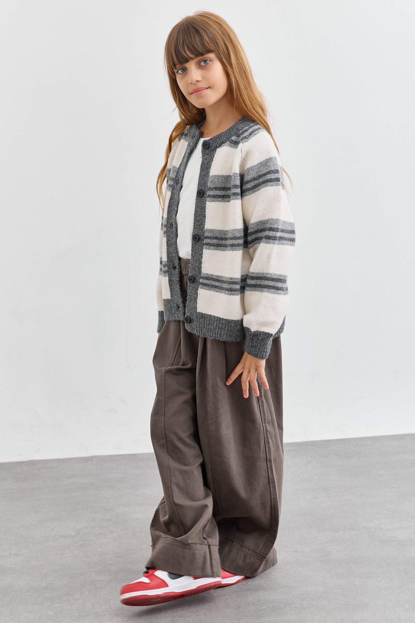 ג'קט סריג עבה דוגמת פסים | אפור