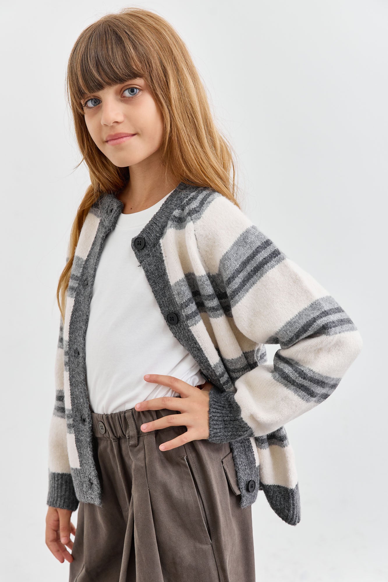 ג'קט סריג עבה דוגמת פסים | אפור