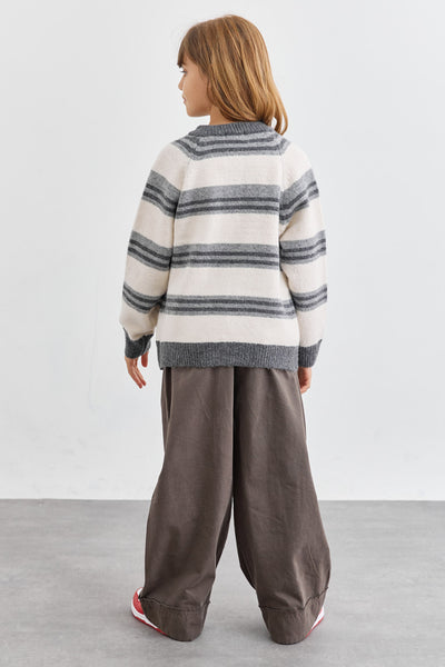 ג'קט סריג עבה דוגמת פסים | אפור