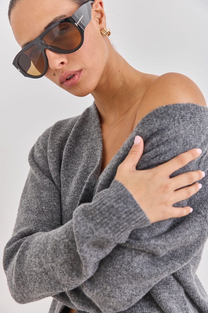 קרדיגן סריג קלואי כפתורי לב | אפור