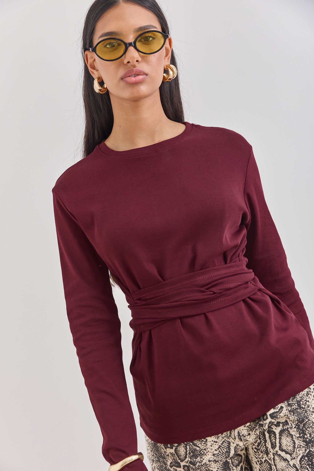 חולצת אן מרי רצועות קשירה | בורדו