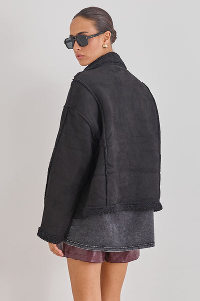 מעיל זמש בריג'יט בשילוב פרווה | שחור