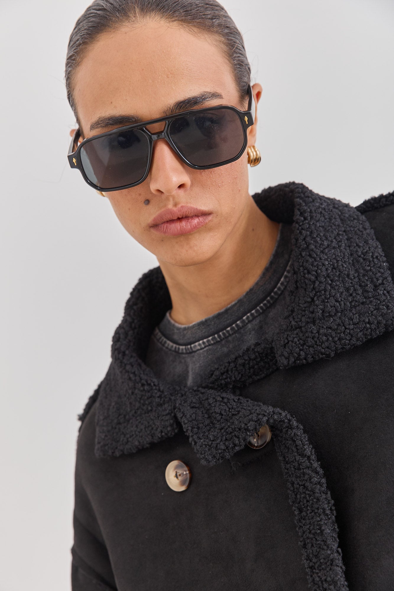 מעיל זמש בריג'יט בשילוב פרווה | שחור