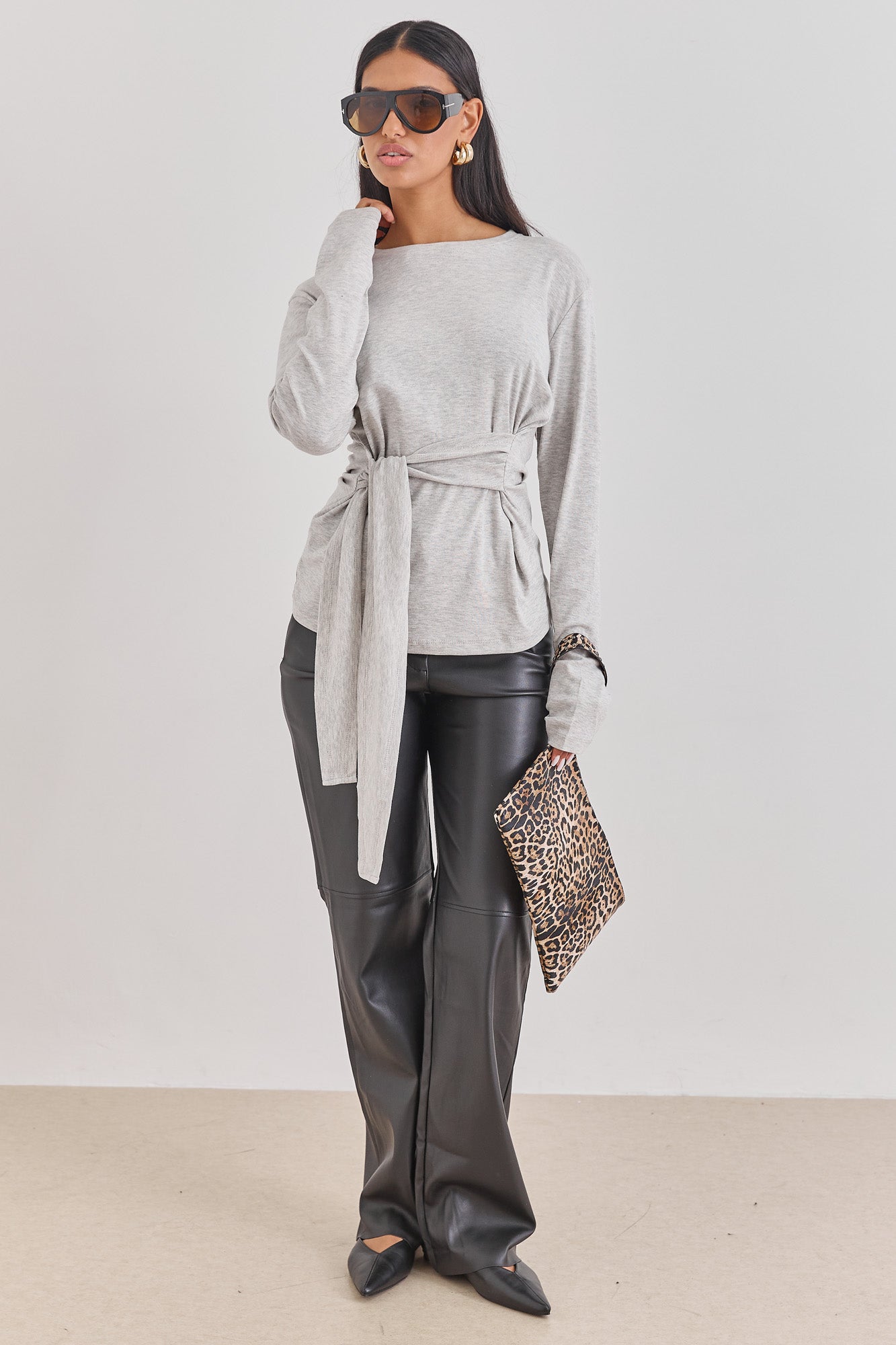 חולצת אן מרי רצועות קשירה | אפור בהיר