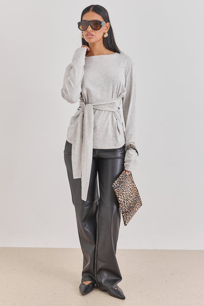 חולצת אן מרי רצועות קשירה | אפור בהיר