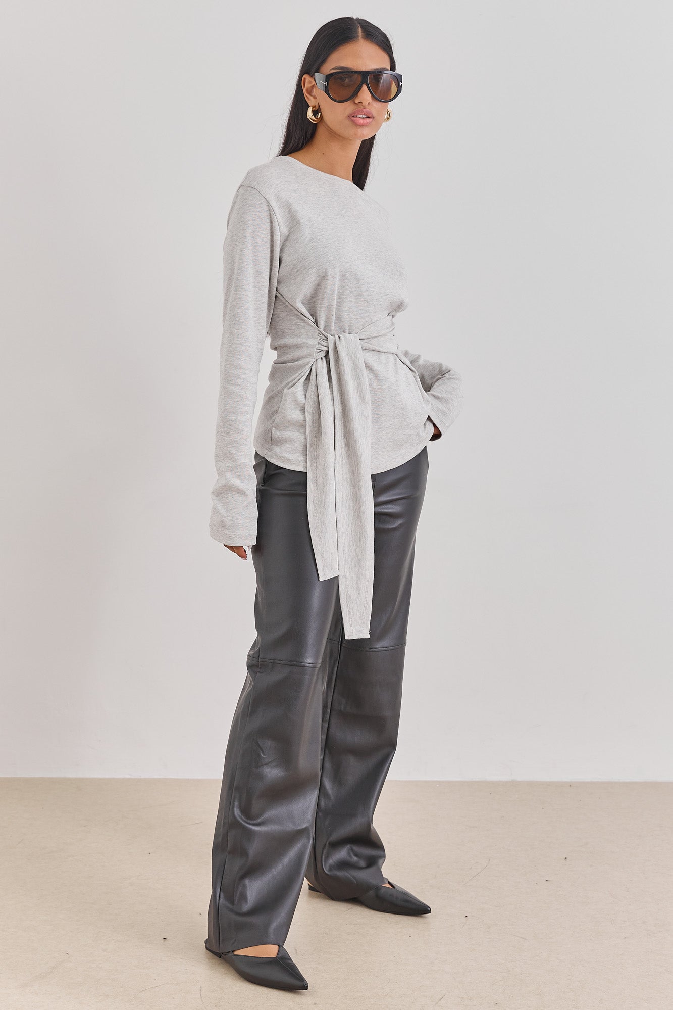 חולצת אן מרי רצועות קשירה | אפור בהיר