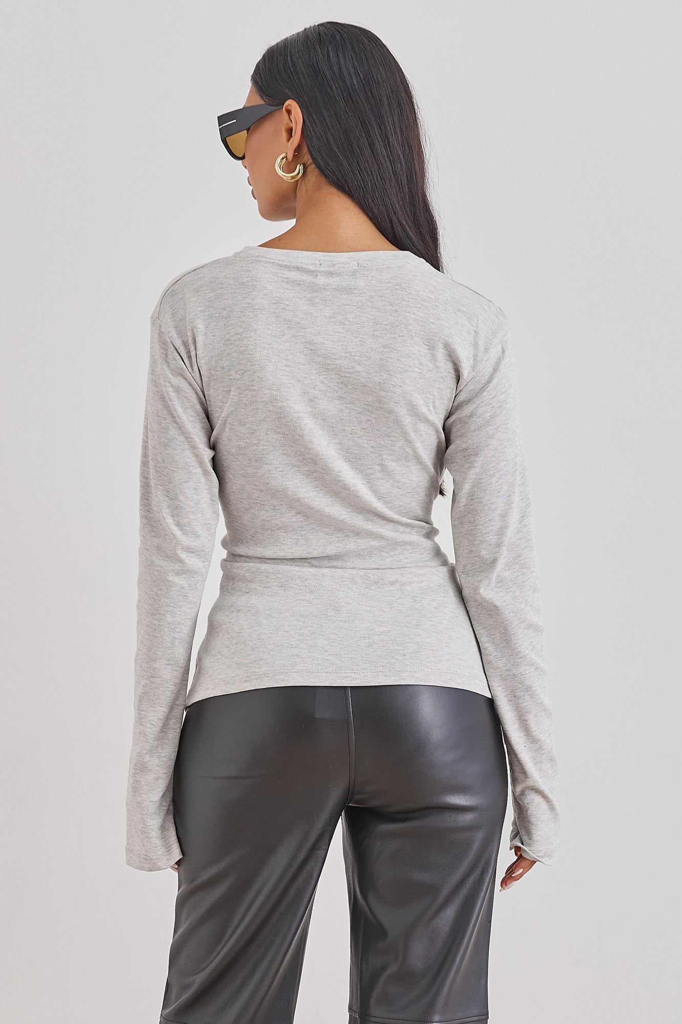 חולצת אן מרי רצועות קשירה | אפור בהיר