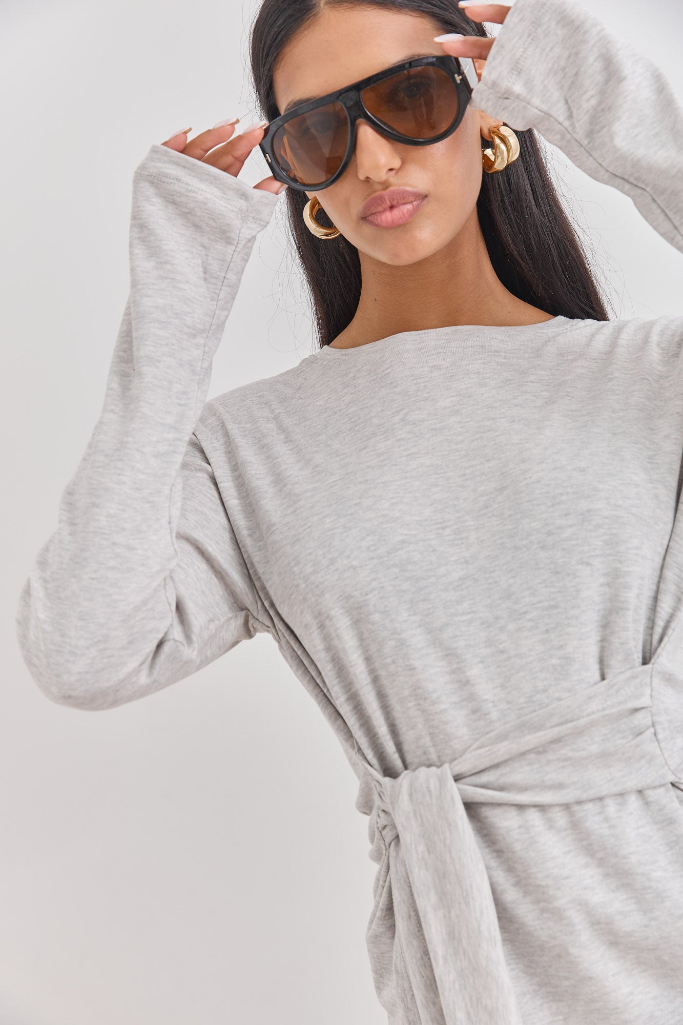 חולצת אן מרי רצועות קשירה | אפור בהיר