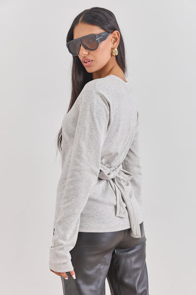 חולצת אן מרי רצועות קשירה | אפור בהיר