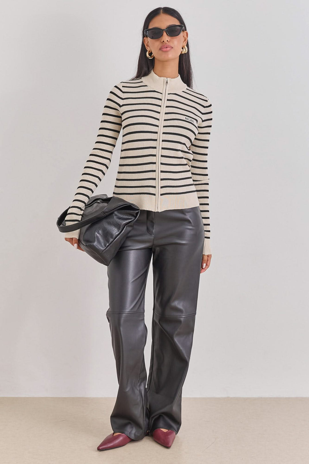 סריג ברי סטרייפס סגירת רוכסן | בז'/שחור