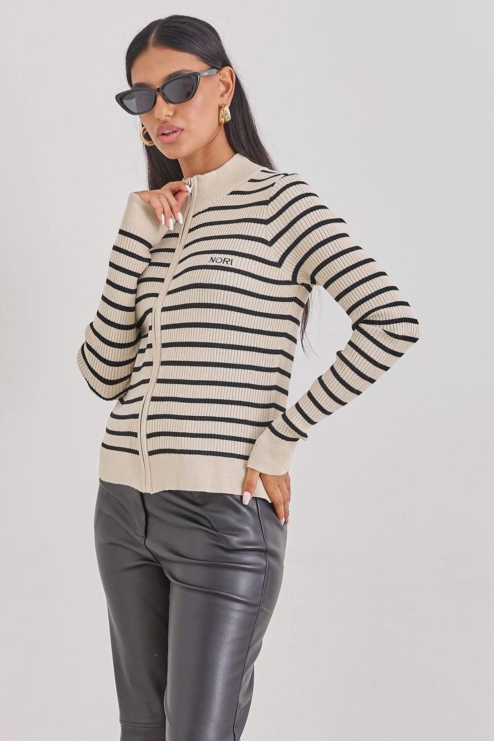 סריג ברי סטרייפס סגירת רוכסן | בז'/שחור