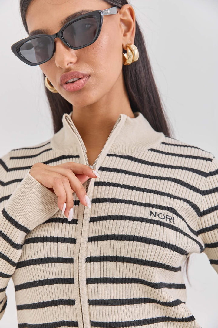 סריג ברי סטרייפס סגירת רוכסן | בז'/שחור