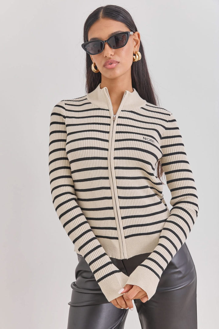 סריג ברי סטרייפס סגירת רוכסן | בז'/שחור