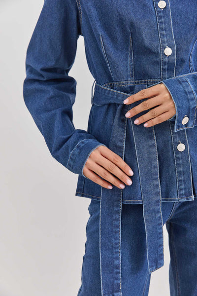 ג'קט ג'ינס אמילי חגורת קשירה | ג'ינס כהה