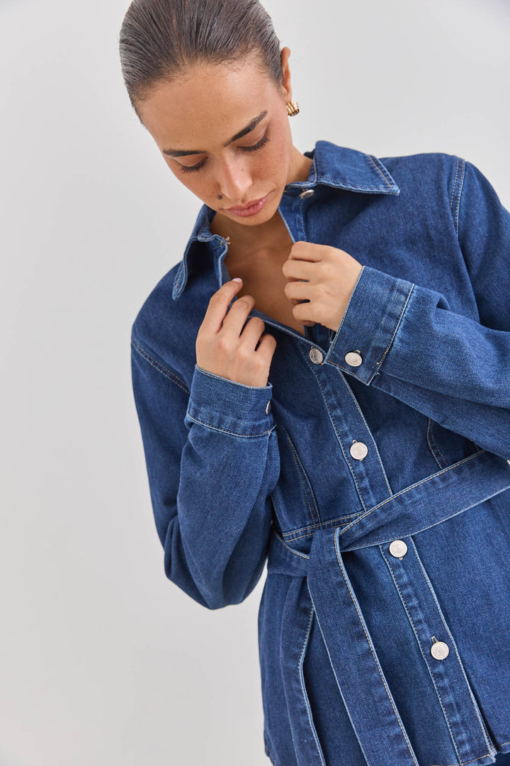 ג'קט ג'ינס אמילי חגורת קשירה | ג'ינס כהה