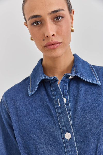 ג'קט ג'ינס אמילי חגורת קשירה | ג'ינס כהה