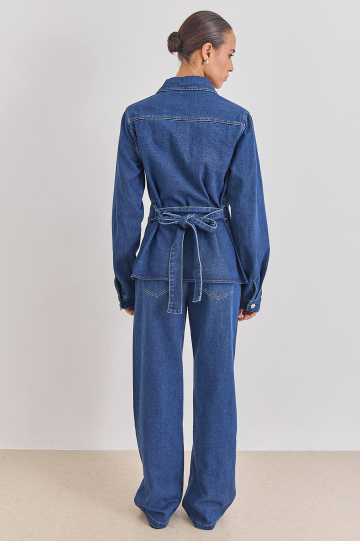 ג'קט ג'ינס אמילי חגורת קשירה | ג'ינס כהה