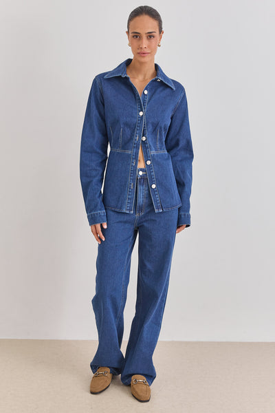 ג'קט ג'ינס אמילי חגורת קשירה | ג'ינס כהה